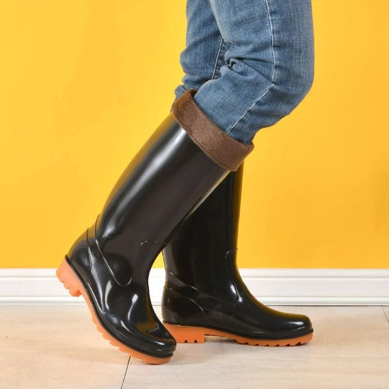 

Черные зимние теплые высокие резиновые сапоги для мужчин, непромокаемые уличные резиновые сапоги на флисовой подкладке, дизайнерская оригинальная мужская обувь для подростков и взрослых