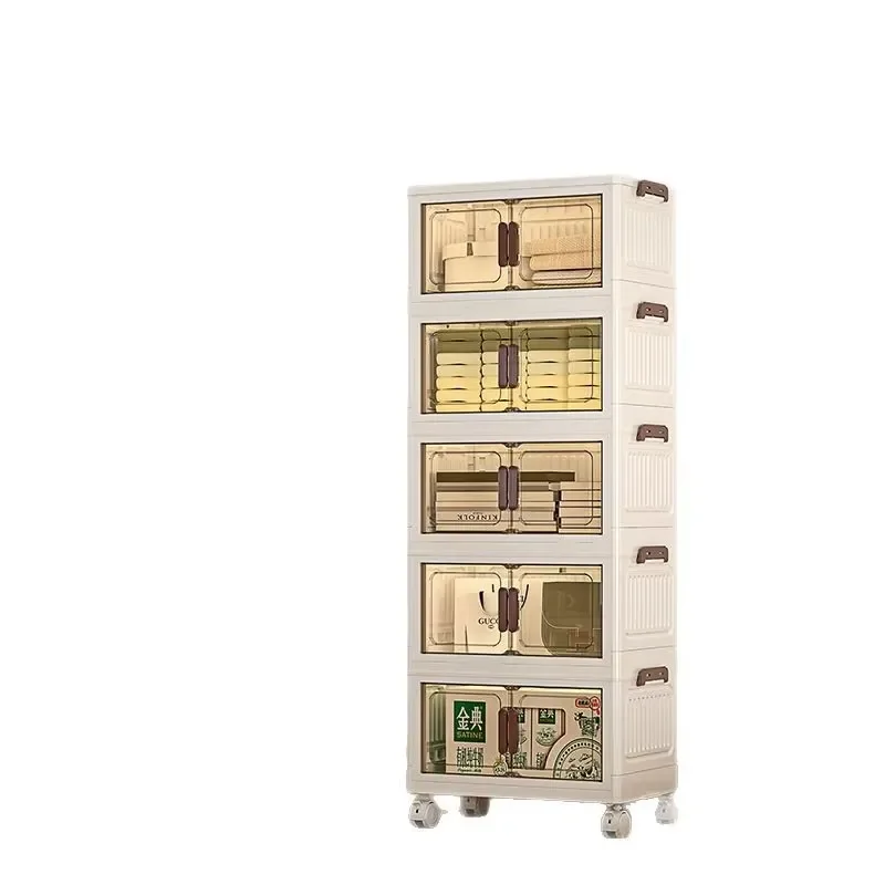 Folding European multi-layer plastic storage cabinet, suitable for family clothing and baby wardrobe living room storage
