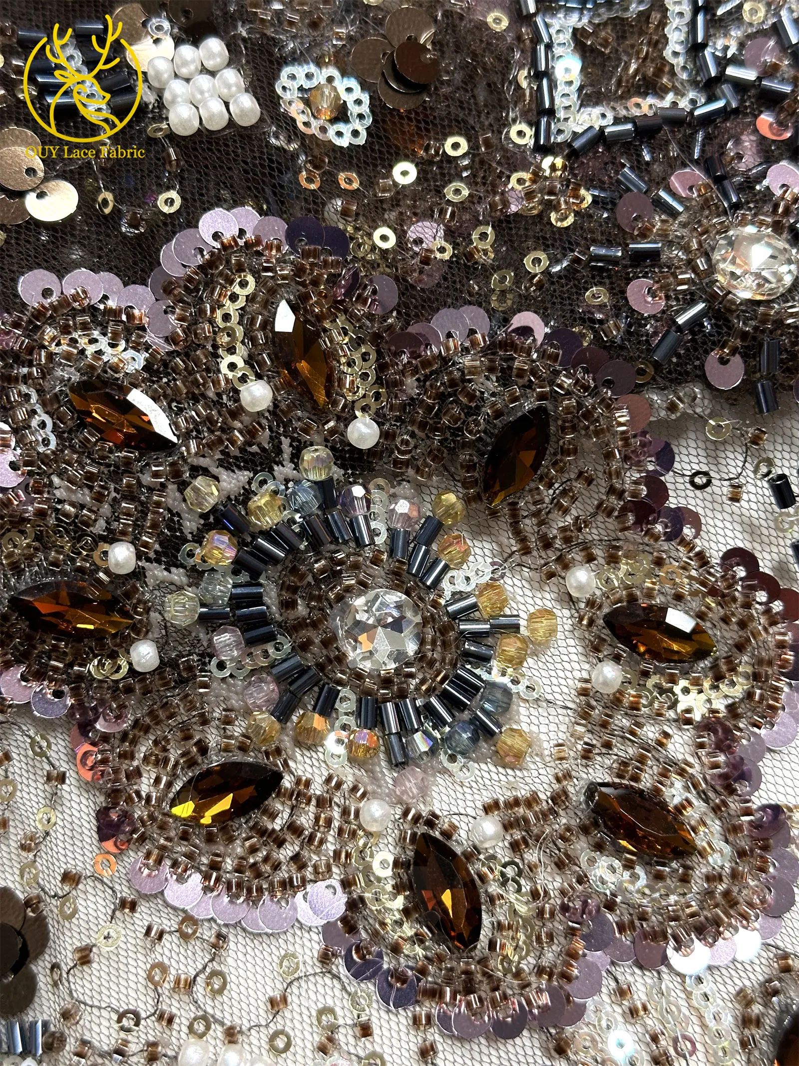 Grüner afrikanischer Stein-Perlen-Spitzenstoff 2026, hochwertiger nigerianischer französischer Tüll-Pailletten-Spitzenstoff, ideal für Brautparty-Dresse – Detail 25