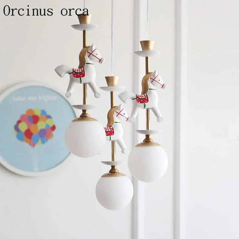 

Nordic merry go round chandelier boys girls bedroom children's room lights cartoon creative pony combination Chandelier