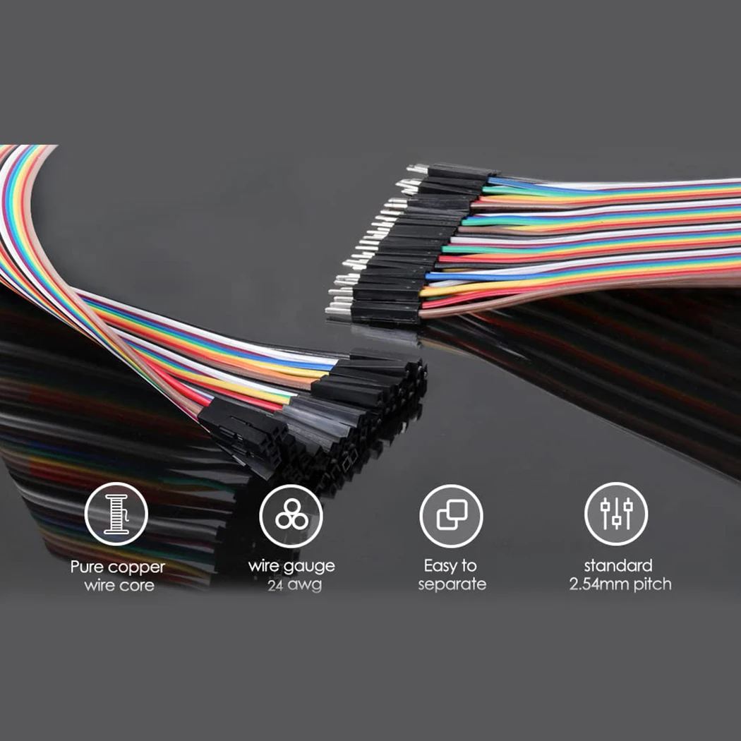 سلك دوبونت متعدد الألوان 40pin ذكر إلى أنثى، 40pin ذكر إلى ذكر، 40pin أنثى إلى أنثى مجموعة كابلات شريط البلوز