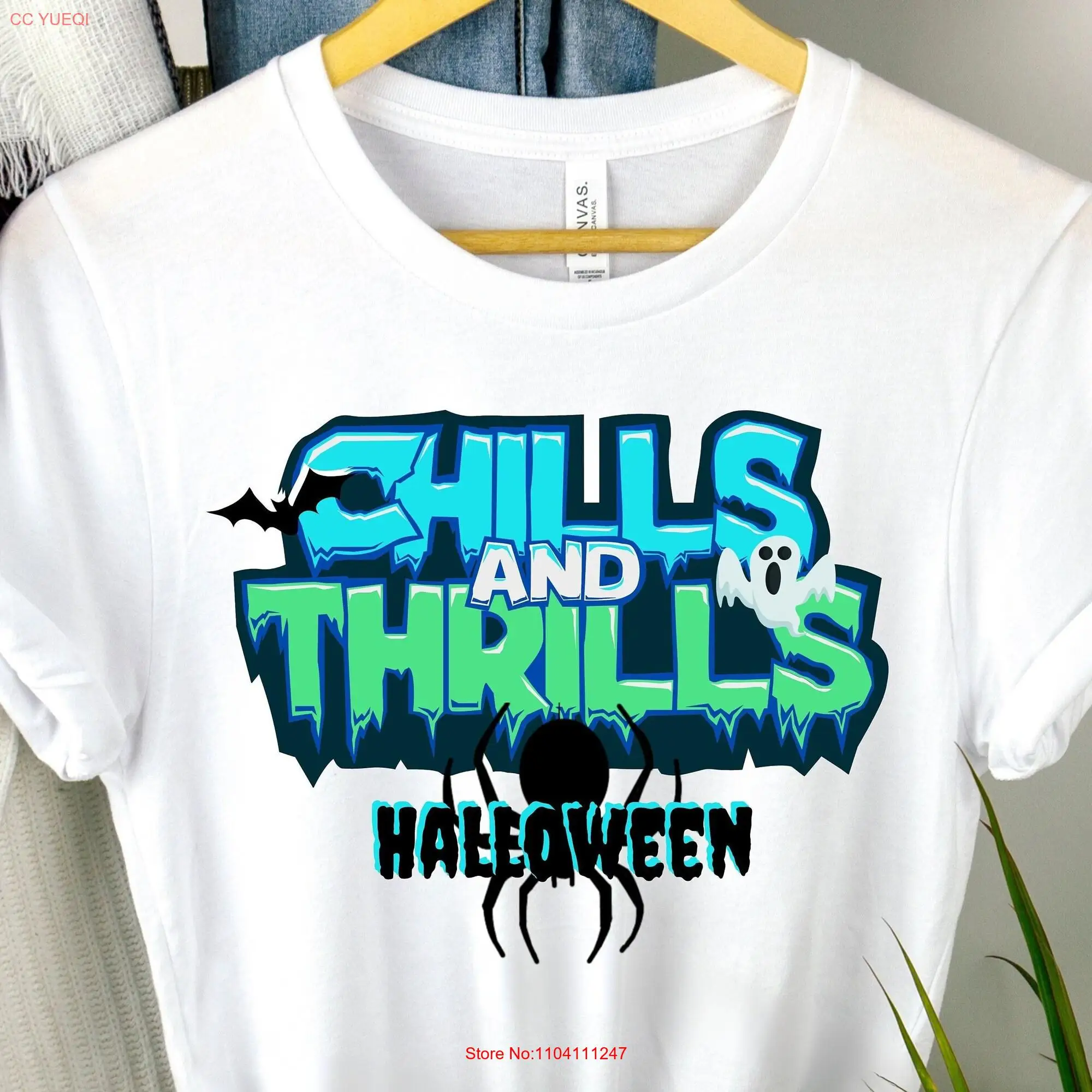 Halloween Party shirt Chills and Thrills T Mens tee Womens Trick or TreaT Holiday long or short sleeves