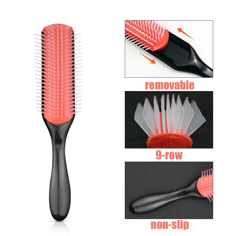 9-Rows Detangling Hair Brush Denman Detangler Hairbrush Scalp Massager Straight Curly Wet Removable DIY Hair Comb Brush