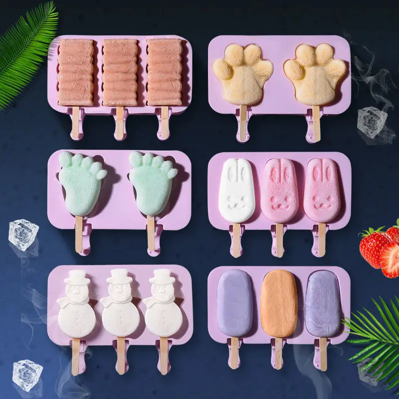 Silicone Ice Cream Mold Reusable Popsicle Molds DIY Homemade Cute Cartoon Freezer Fruit Juice Ice Pop Maker Mould Ice Tray