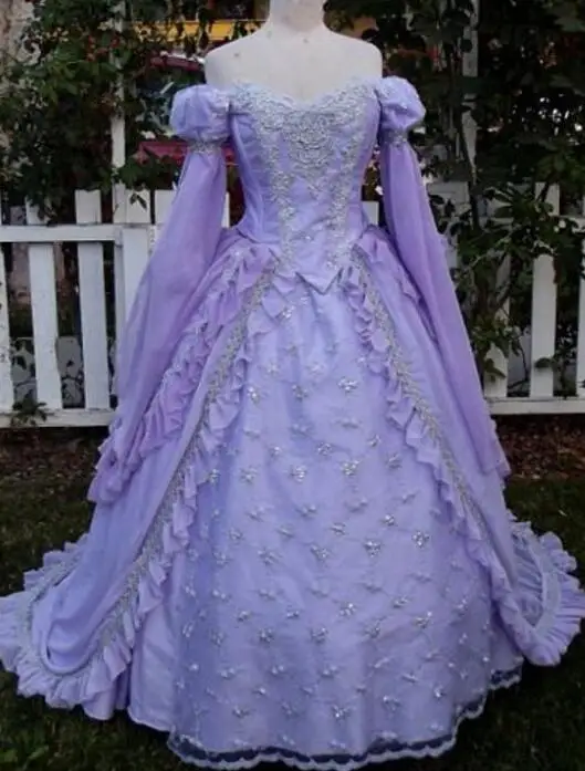 Medieval Gothic Purple Wedding Dress Off Shoulder Long Sleeve Corset Renaissance Lace Vestido De Novia Robes Mariée Customized