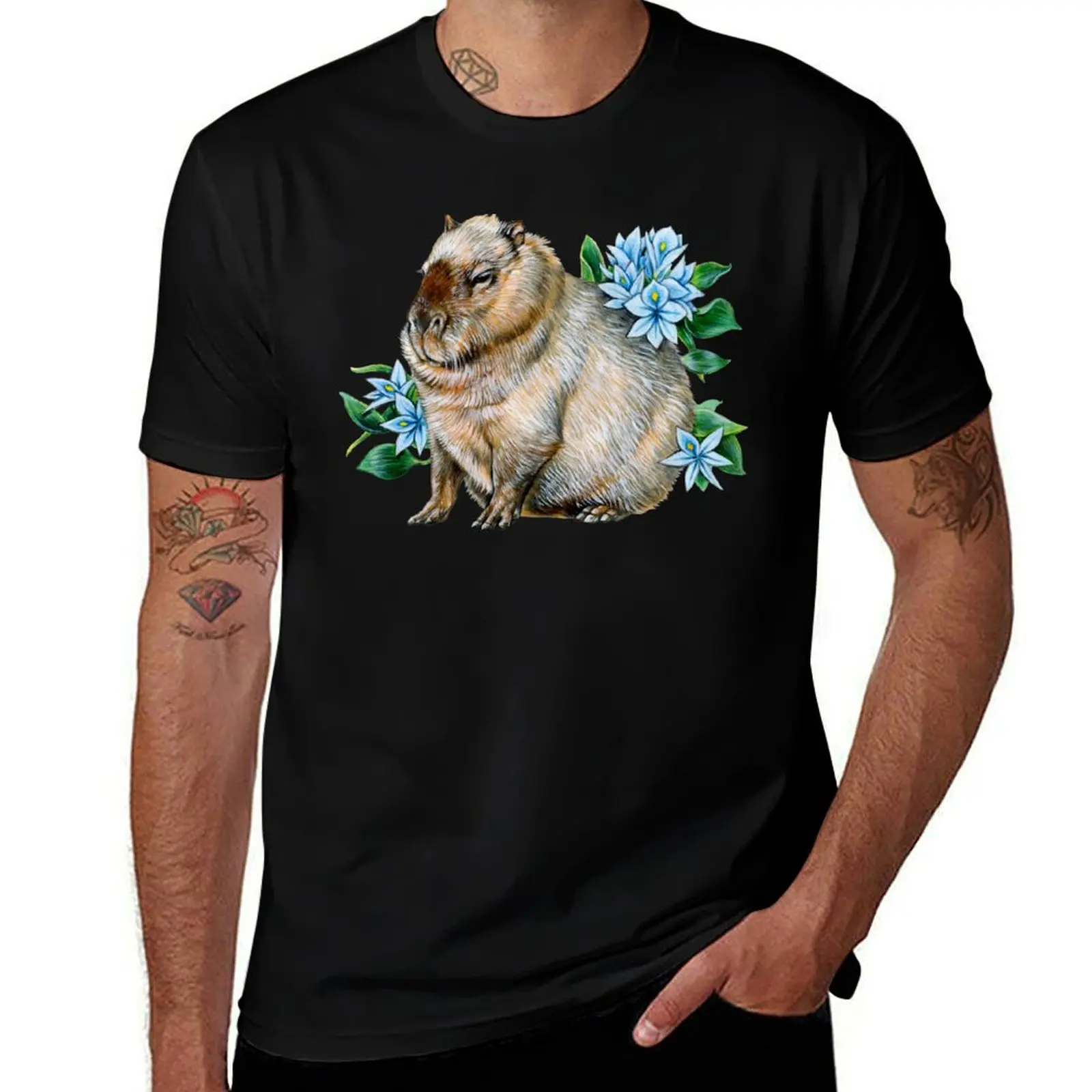 

Capybara with Water Hyacinth T-Shirt man t shirt cotton man graphic t shirt T-Shirt