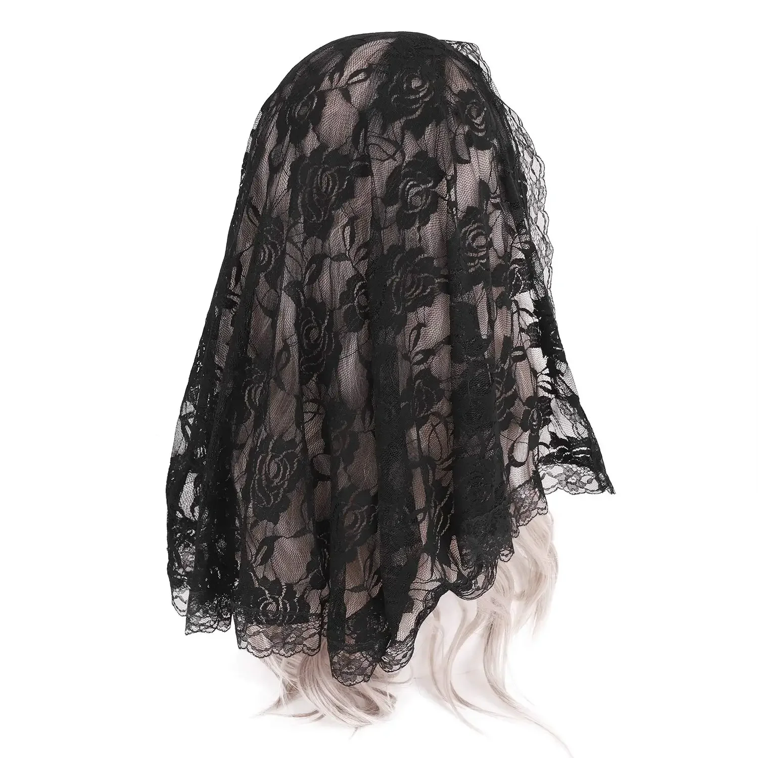 White Lace Embroidered Veil Wedding Bride Halloween Gothic Costume Headcover image 2