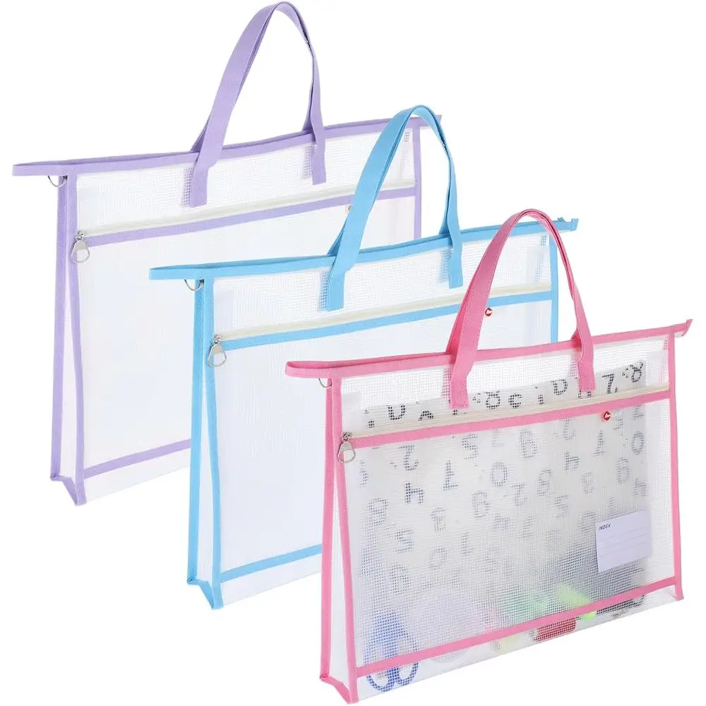 

6 Pcs Project Bags for Quilting A3 Embroidery Craft Sewing Storage with Handles Transparent Mesh Stitching Organize for Artwork