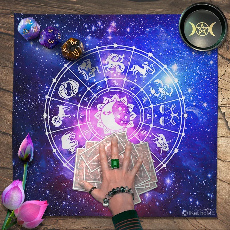 Galaxy Sun Moon Phases Tarot Tablecloth 12 Constellation Altar Cloth Oracle Card Pad Divination Witchcraft Astrology Tapestry