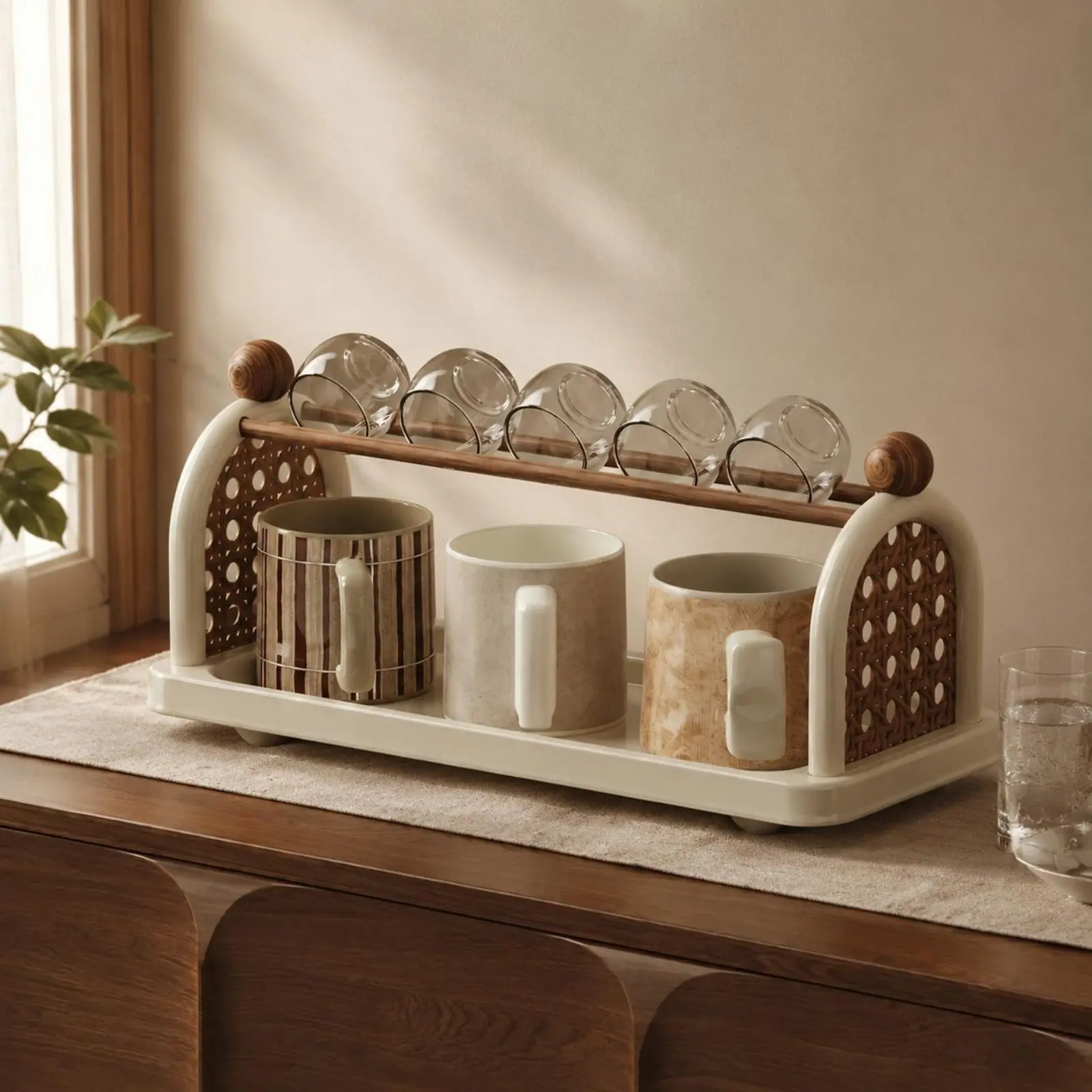 Desktop Storage Rack Woven Design Tabletop Organizer Countertop Shelf Decorative Single Tier for Table