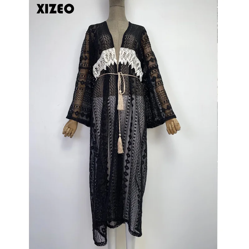 XIZEO 2022 Elegant Autumn Winter Women Cardigan Kaftan Transpare African Holiday Free Size Long Sleeve Party Wedding Gift Kimono