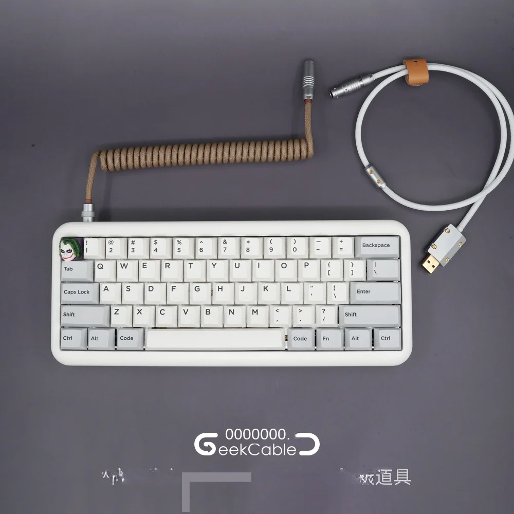 GeekBable handmade customized mechanical keyboard data spiral line rear aviation plug series sand color+white in stock