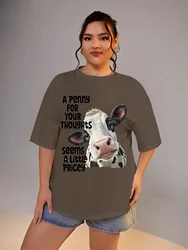 Damskie koszulki z krótkim rękawem Plus Size Funny Cow Graphic w dużych rozmiarach na lato