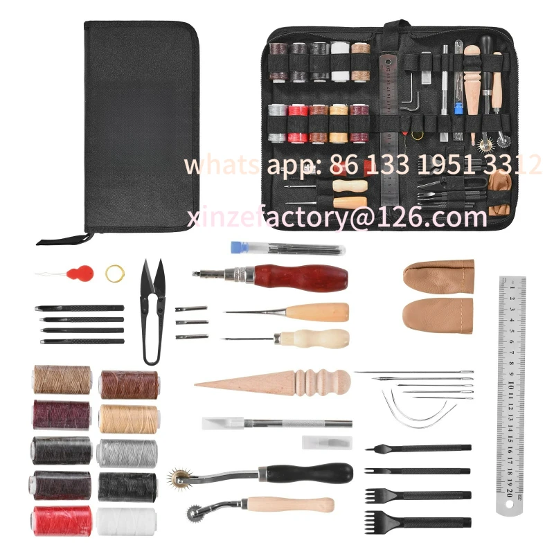 

Customizable 38/59/61/72/92PCs Leather Working Tools Kit Leather Craft Tools Storage Bag Engraving Punching Sewing