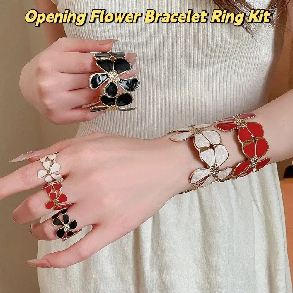 Opening Flower Bracelet and Ring Kit Vintage Metal Iron Women's Wedding Jewelry Set Exotic Style Vacation Style