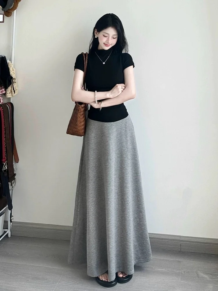 

Grey Jelly Air Layer Umbrella Skirt Women's Spring Summer Thin High Waist A-Line Slimming Versatile Half-length Skirt
