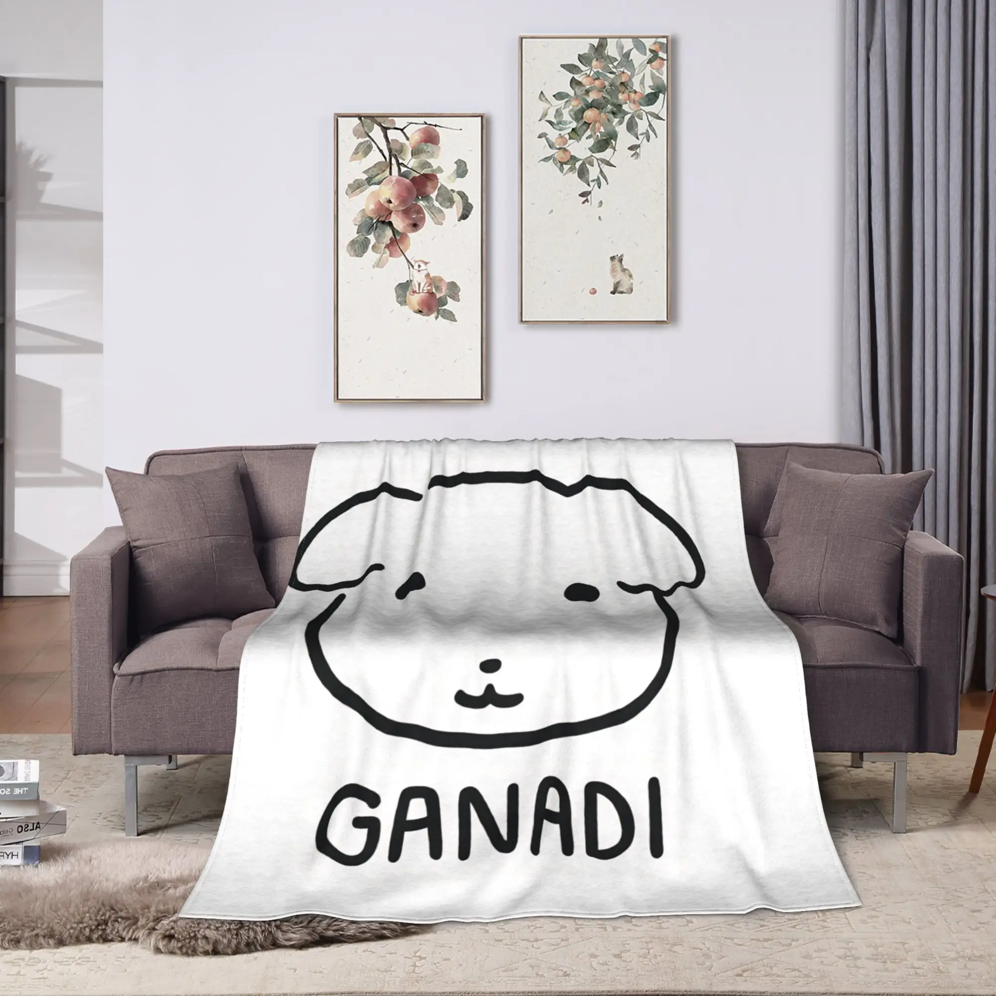 Cute GANADI  Warm Soft Blanket  Camping Plush Throw Blanket Street Trend Outdoor Flannel Bedspread Sofa Bed Cover