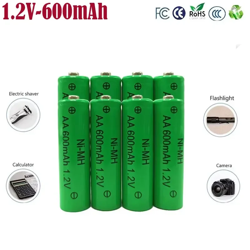 AA1.2V 600mAh  NiMH Rechargeable Battery for LED Camera Light Toy MP3 MP4 Remote Shaver Control Replacement Lithium Battery