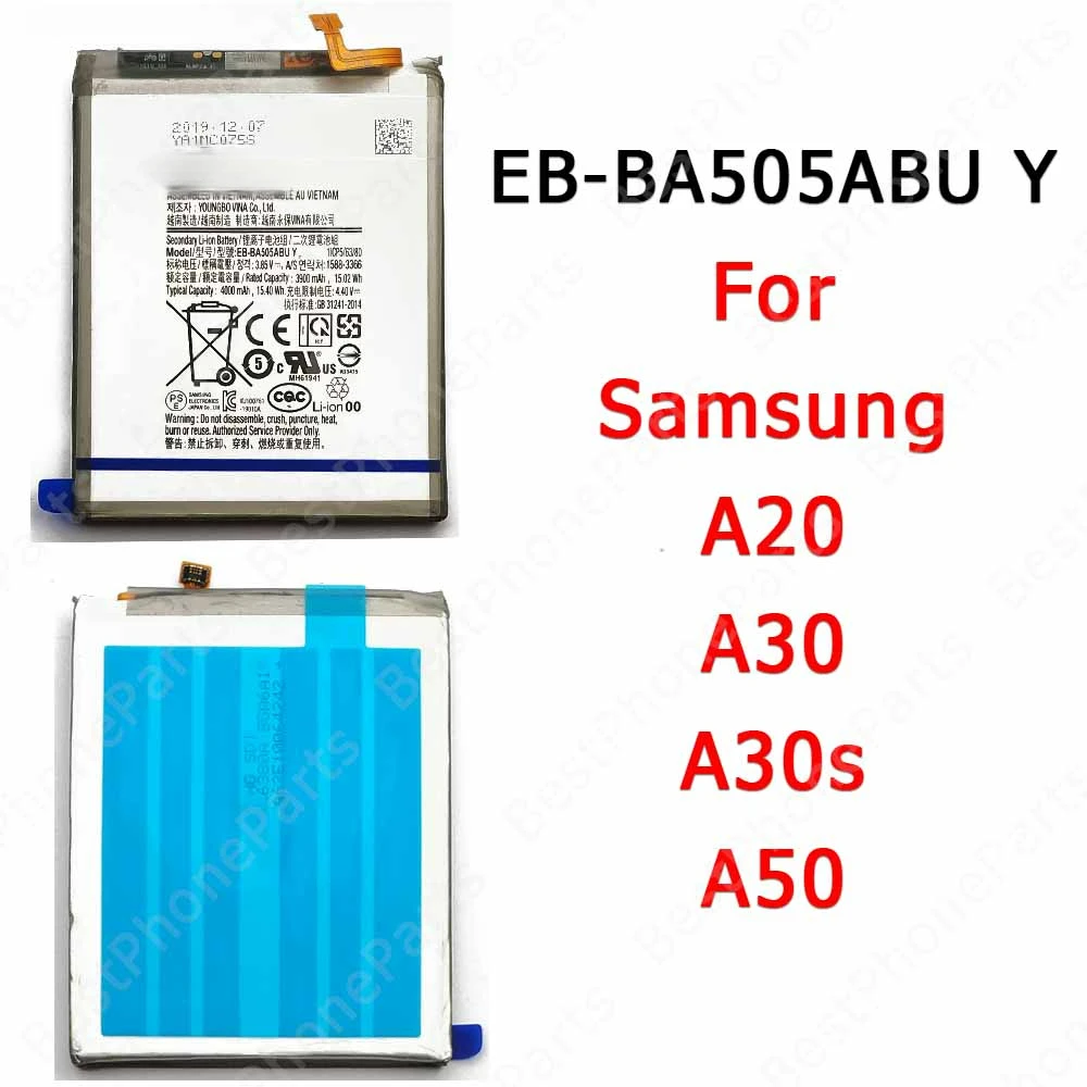 Battery For Samsung Galaxy A30 A30s A50 A20 Bateria Li-ion EB-BA505ABU Spare Parts 4000 mAh Cellphone Replacement