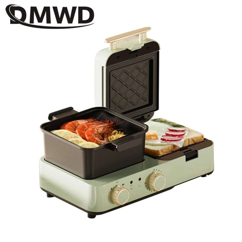 DMWD 4 in 1 Household Breakfast Machine 1.2L Electric Hotpot Boiling Pot Sandwich Maker Food Steamer Frying Pan Bread Toaster