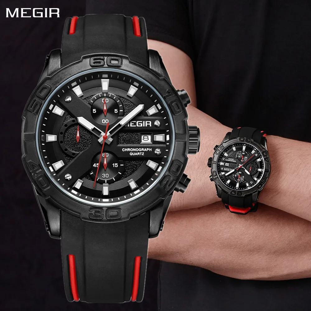 MEGIR Fashion Sport Men Relogio Masculino Brand Silicone Army Military Watches Clock Man Quartz Wrist Watch Hour Time Saat