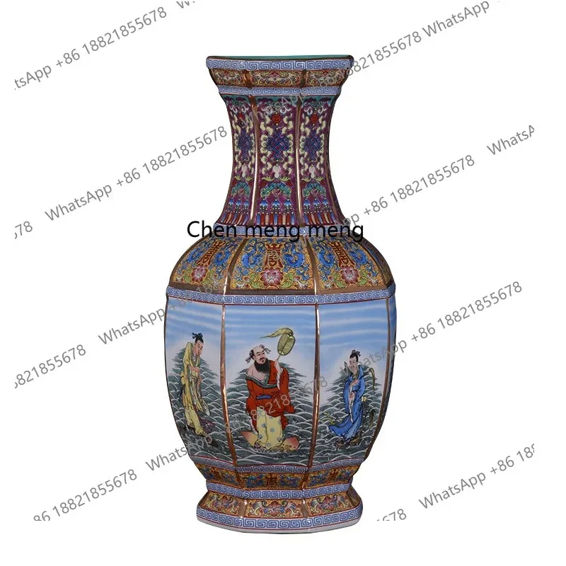 b06 Daqing Qianlong enamel color twelve zodiac signs, eight immortals, six square bottles of old antique porcelain