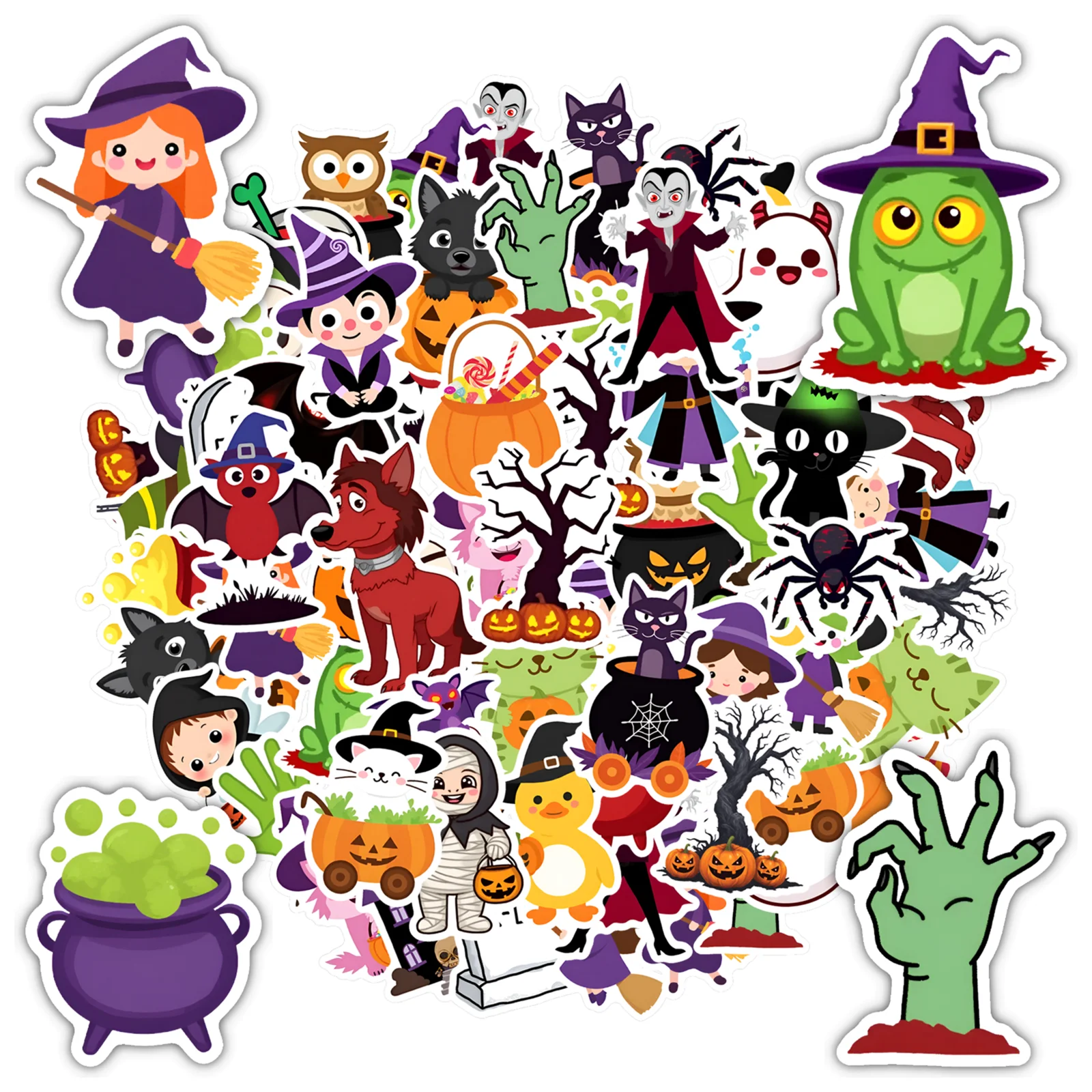 35pcs-50pcs Cartoon Witch Stickers Playful Halloween Witch Stickers Ghost Stickers For Guitar Laptop Helmet Skateboard Notebook