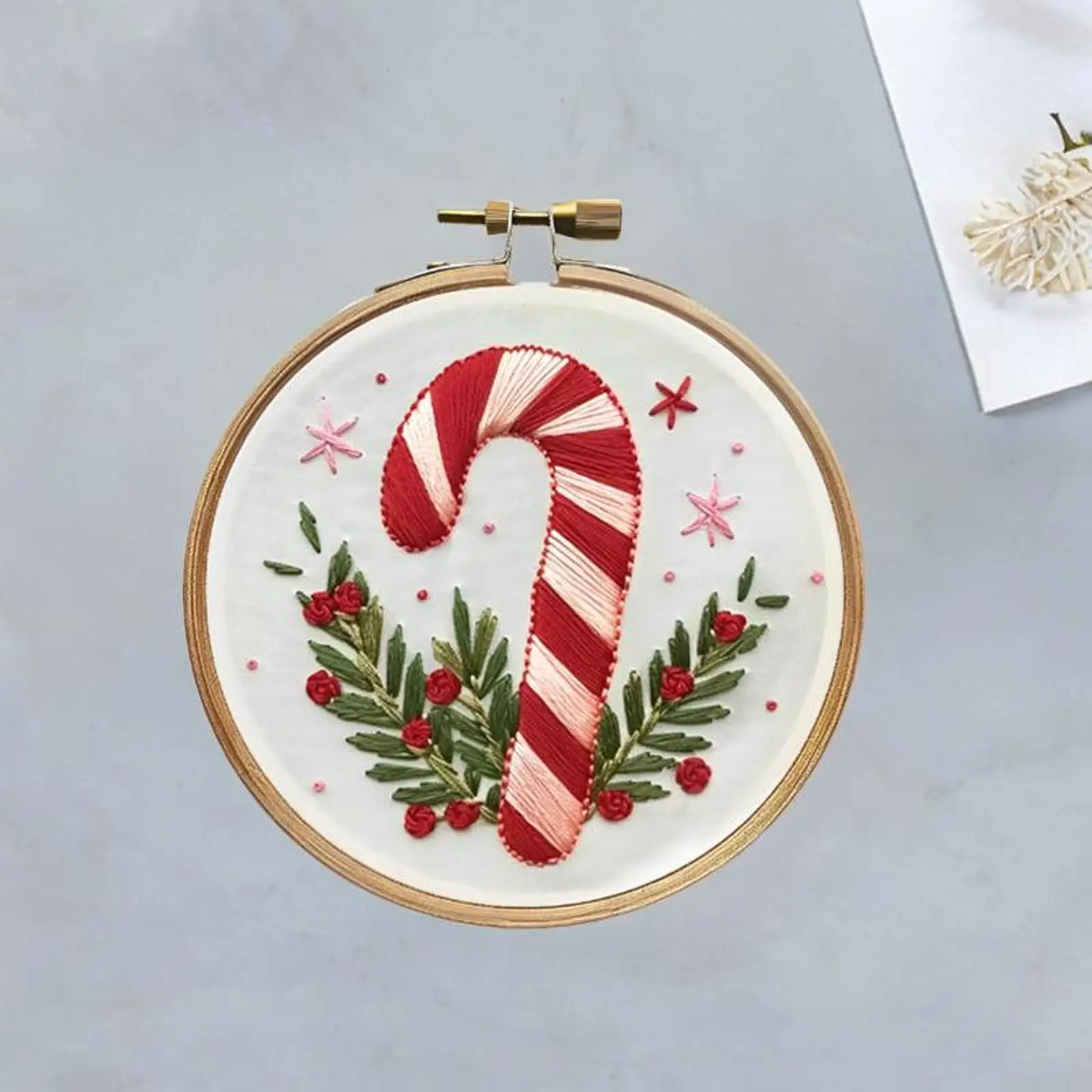 Embroidery Hoop Printed Cross Stitch Set Cotton Christmas Ornaments for Beginners DIY Crafts Festive Home