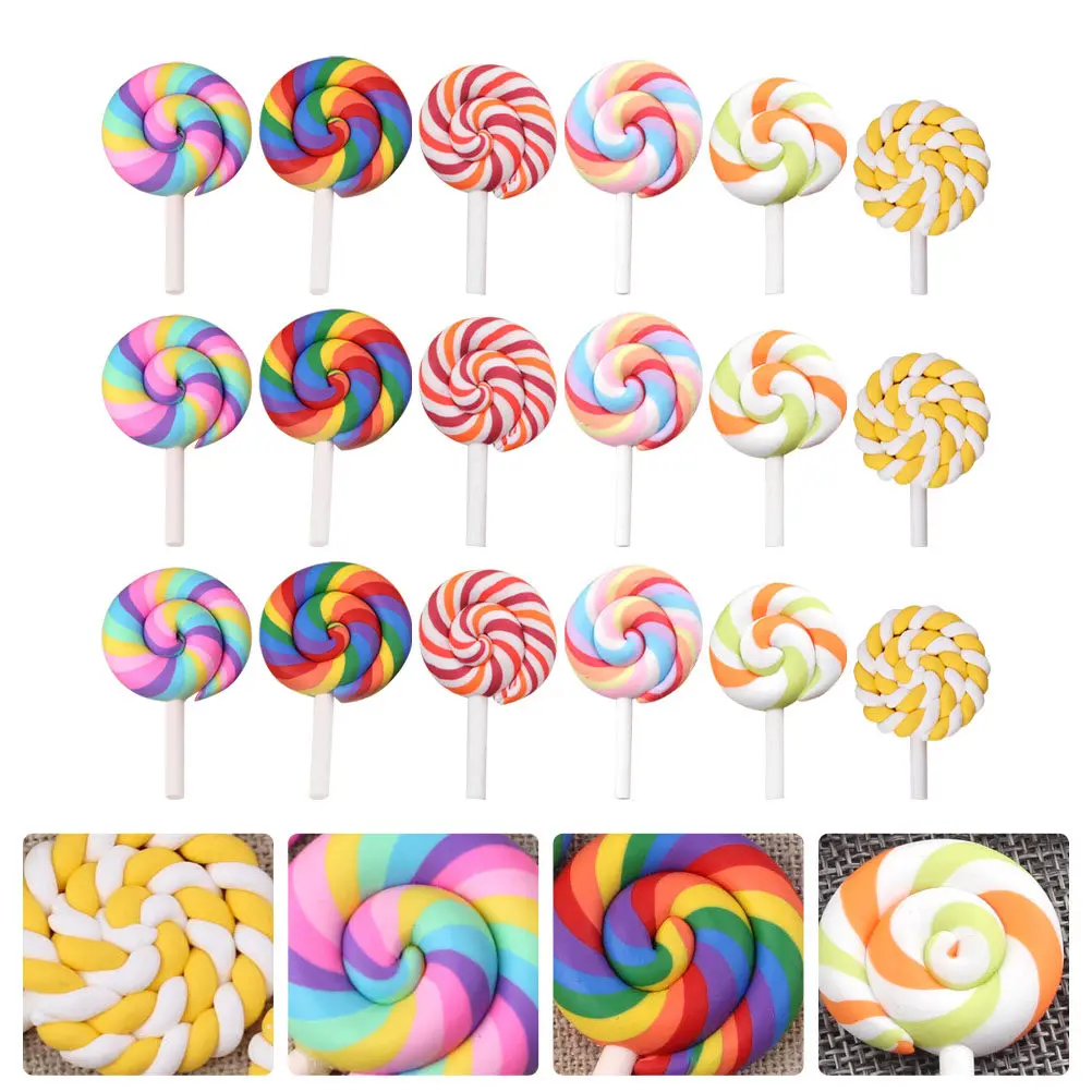 

35Pcs Simulation Lollipop Polymer Clay Colorful Candy Embellishment Miniature Food Sugar Decoration for DIY Accessories
