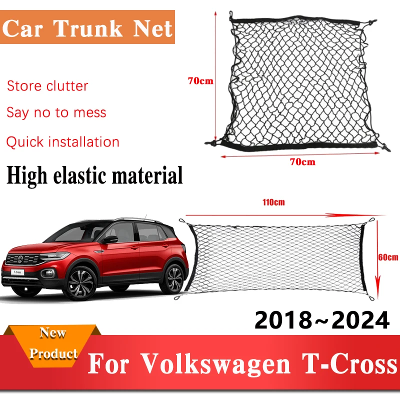 For Volkswagen T-Cross Accessories VW Tcross 2018~2024 Car Trunk Net Nylon Mesh Organizer Elastic Luggage Storage Bag Accesories