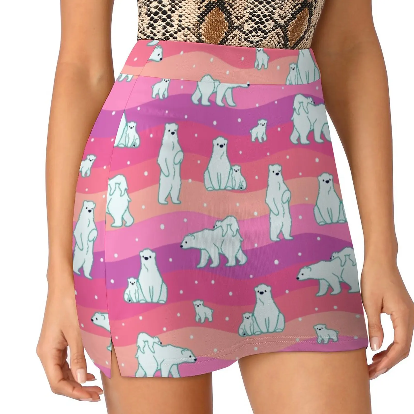 Polar Sunset Women's skirt Mini Skirts A Line Skirt With Hide Pocket Polar Bear Bear Bears Cute Pattern Patterns Polar Arctic