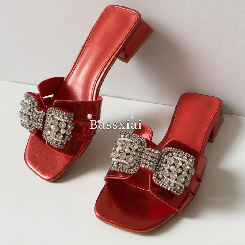 Luxury Jeweled Crystal Butterfly-Knot Mules For Girls Concise Style Open Toe Slingbacks Slim Women Slippers Summer view 2
