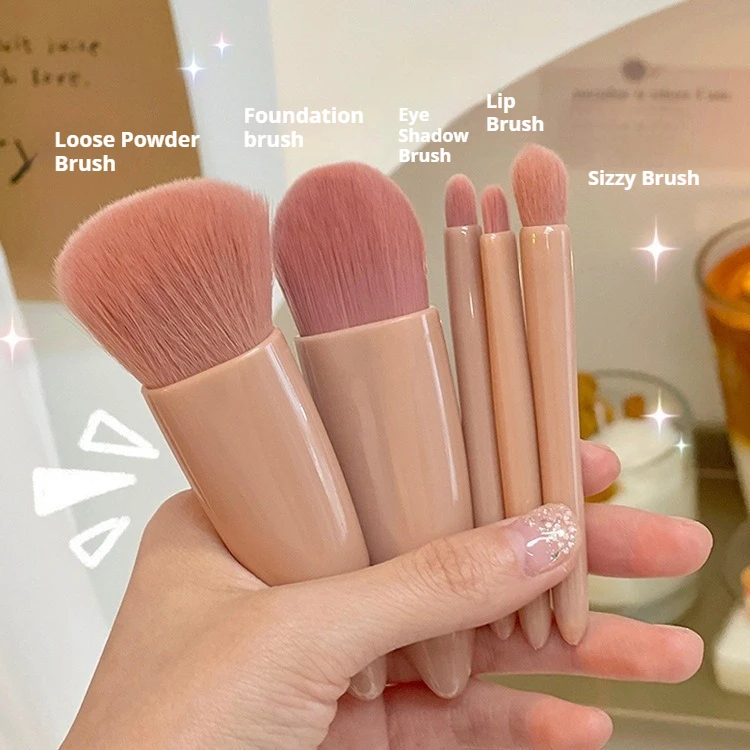 5本入りトラベルサイズメイクブラシセット 小型多機能コスメブラシキット ケースとミラー付き ミニメイクブラシ