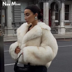 Neo Mint Luxe Merk Runway Fashion Geel Gradiënt Cropped Pluizige Bont Jasje Vrouwen Winter Dikker Faux Vossenbont Bovenkleding