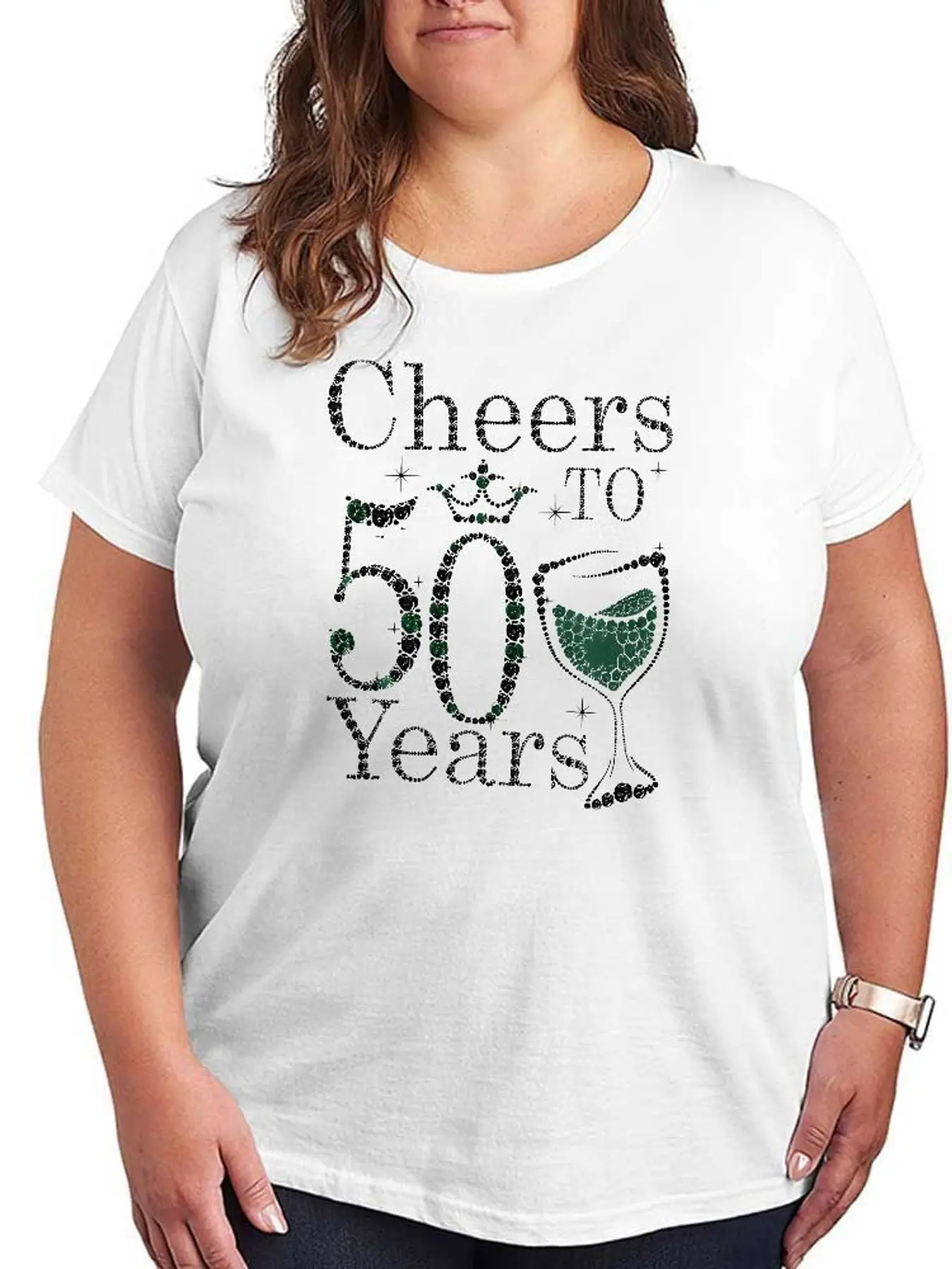 Cheers To 50 Years Birthday Graphic T Shirt Women Fashion Stretchy Plus Size Short Sleeve Casual Loose Cotton Soft Tee Tops
