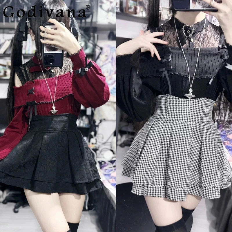 

Winter Mine Mass-Produced Sweet Lolita Sweater Japanese Subculture Sweet Lace Off-Shoulder Knitted Long-Sleeve Pullover Sweater