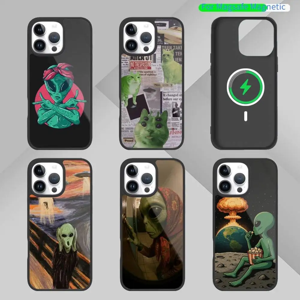

Funny Space U-UFO Alien Thing Phone Case For iPhone17,16,15,14,13,12,11 Plus,Pro Max Magnetic For Magsafe Wireless Charging