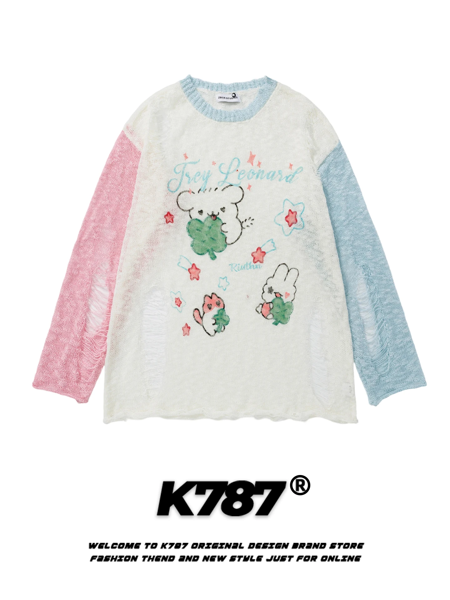 

Женская футболка K787 в американском ретро-стиле с длинным рукавом и круглым вырезом, с цветными блоками, в стиле Y2K, с микро-прозрачными вставками, солнцезащитная