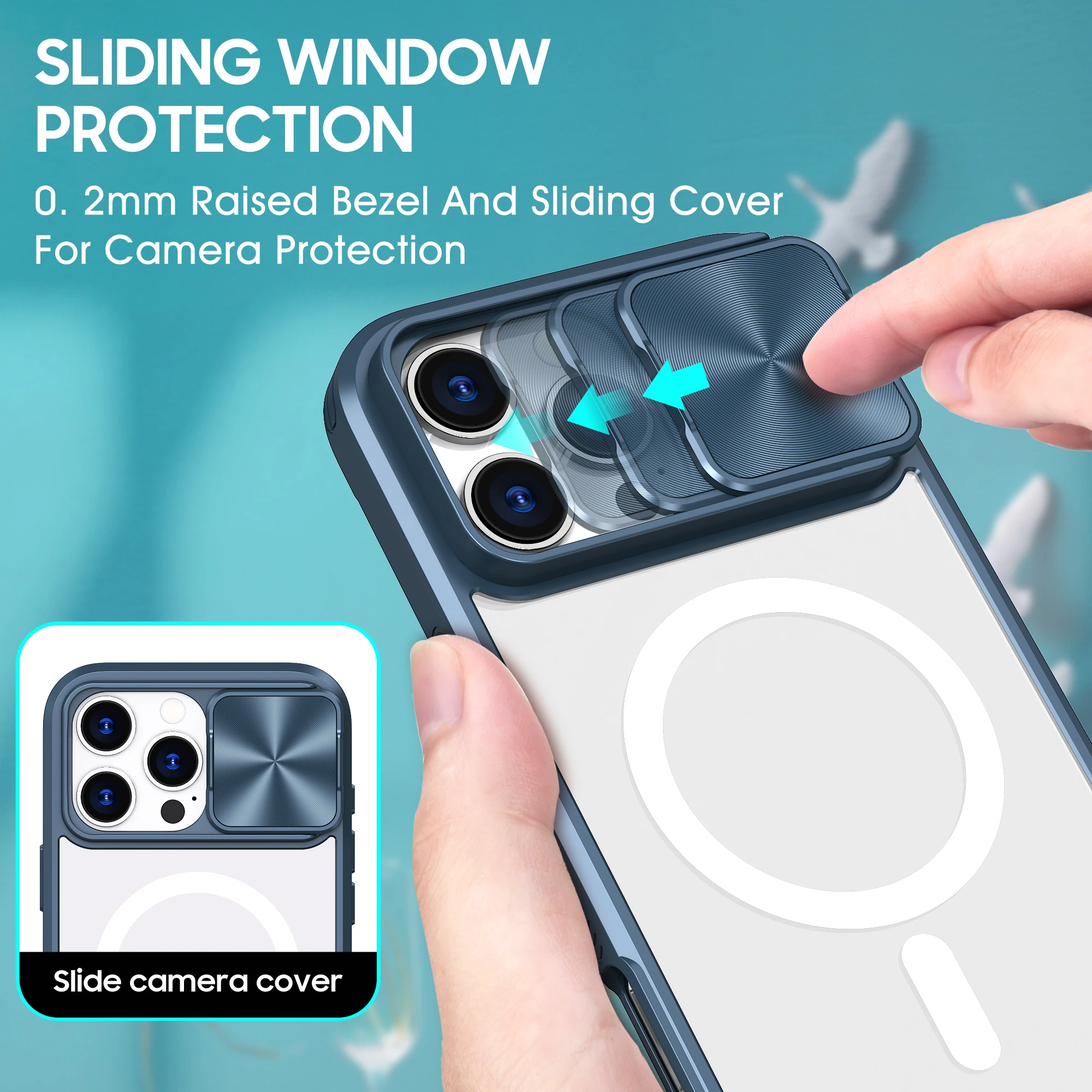 Slide Camera Lens Protection Magnetic charging Case For iPhone 16 15 14 13 12 Pro Max For Magsafe Shockproof Bumpers Clear Cover