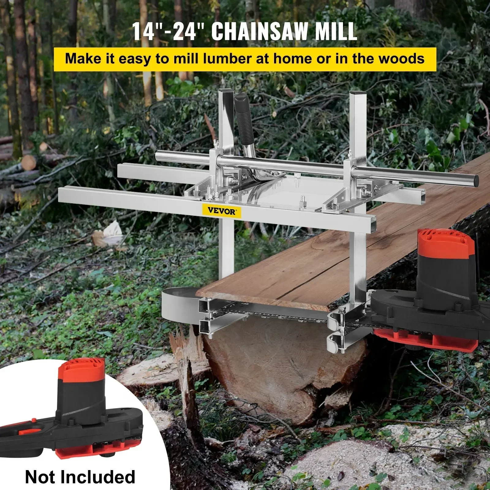 Vevor Kettingzaag Molen Planking Frezen 14-24 Inch Geleidestang Hout Hout Hout Snijden Zagerij Aluminium Stalen Ketting Zaagmolen