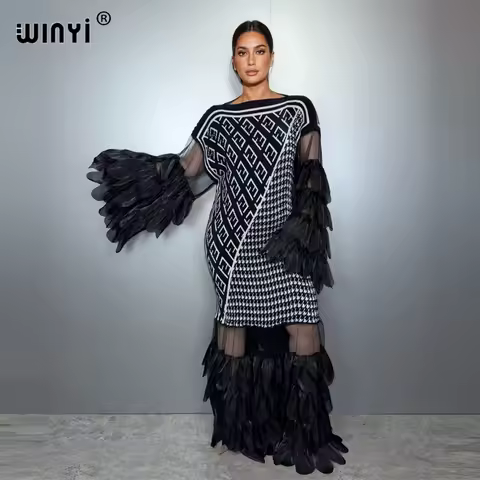 WINYI Pleated Elastic slim dress beach cover up kaftan abaya dubai luxury party dress fashion evening dress abaya muslim woman