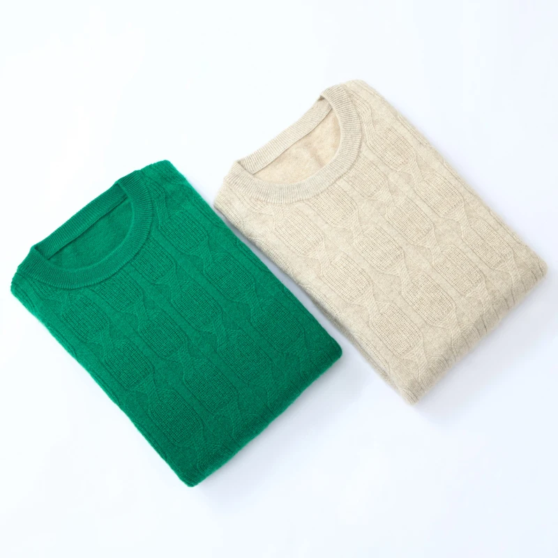 

Мужской пуловер из 100% кашемира с круглым вырезом, вязаный, с узором косы, базовая кофта, осенне-зимняя повседневная верхняя одежда, однотонный пуловер