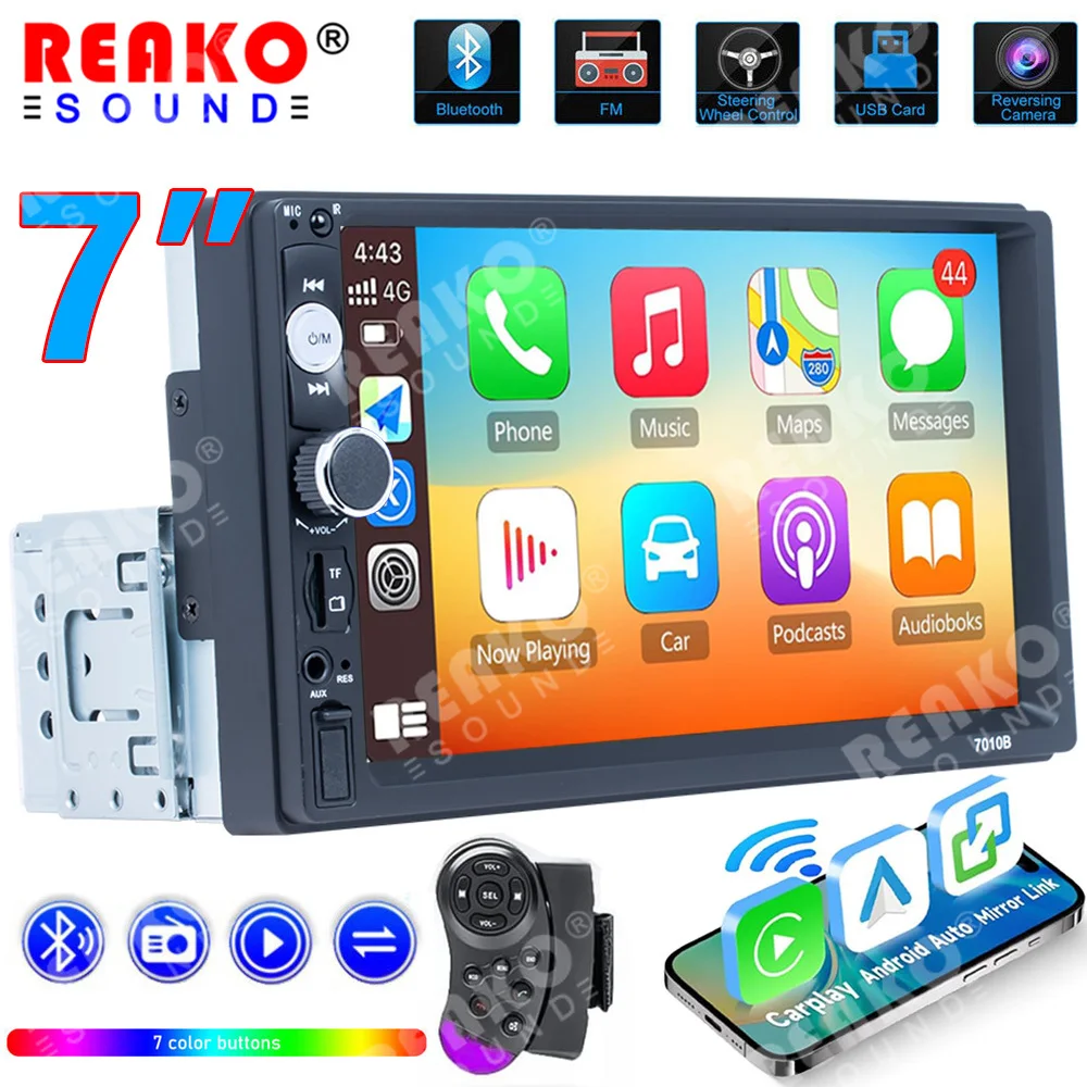 

REAKOSOUND 1 din 7 Inch Car Radio Carplay Android Auto Multimedia Mp5 Video Player Universal 1 Din Car Stereo Mirror Link BT