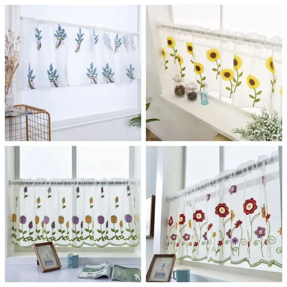 Lace Floral Embroidered Sheer Valance Curtain for Small Window/Kitchen 1 Panel Voile Curtain 39.4x19.7 Inch Window Drape Shades