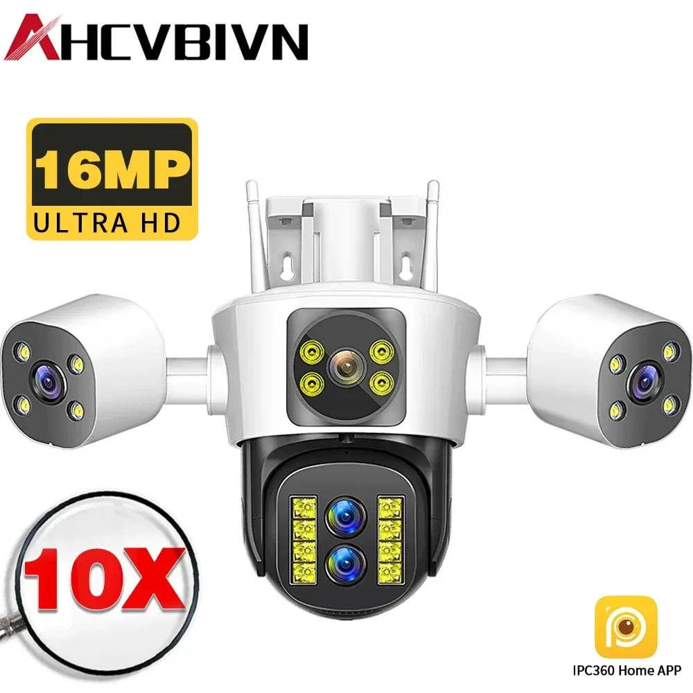 

Outdoor Quad-lens 8K 16MP WIFI Camera 10x Zoom PTZ IP Security Camera with Night Vision Automatic Tracking Video Surveillance