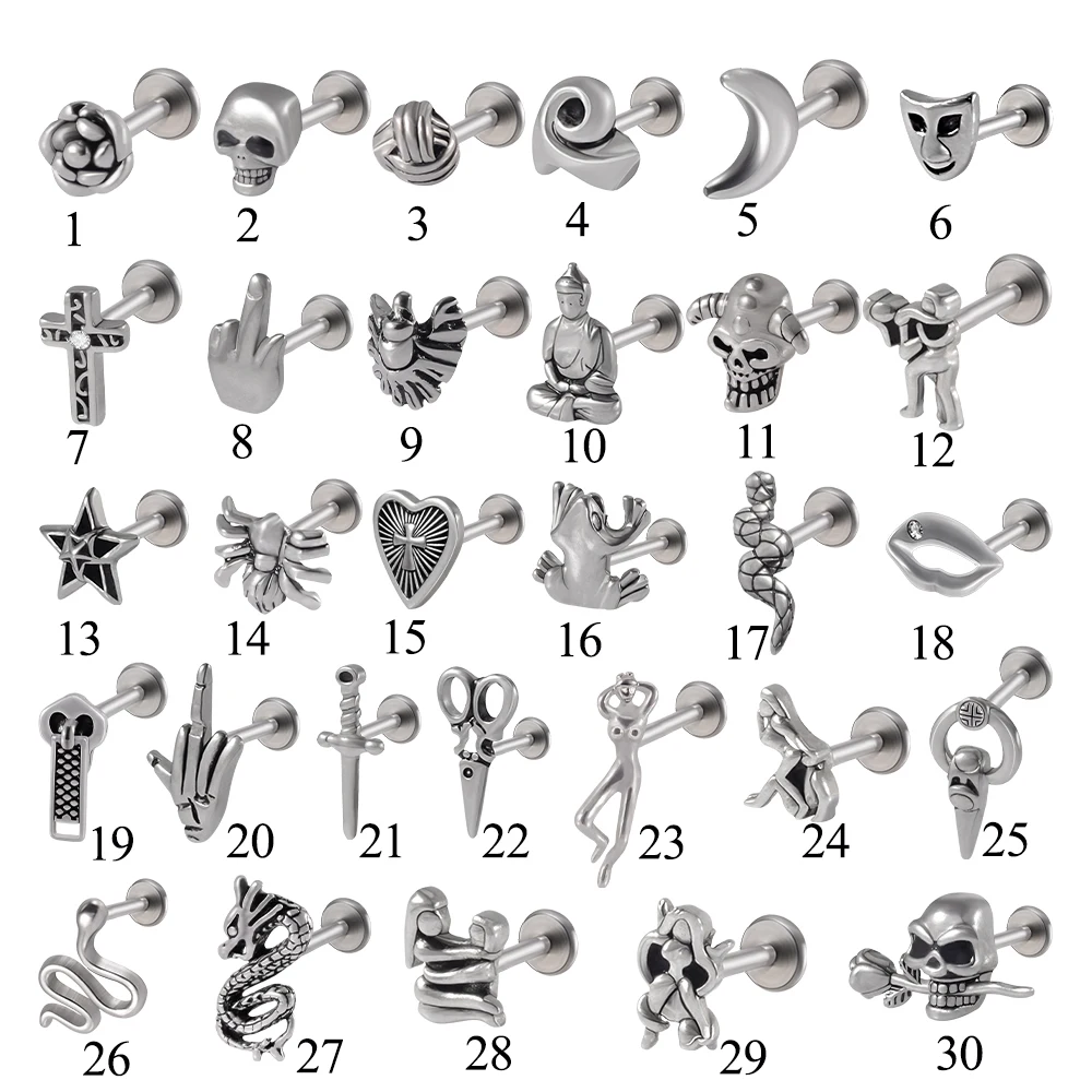 1PC Punk Gothic Labret Surgical Steel Ear Lip Studs Tragus Helix Cartilage Lobe Earrings Women Man Body Piercing Jewelry