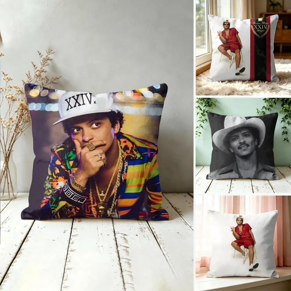 B-Bruno M-Mars Cushion Cover Plush Fabric Soft Double-Sided Printed Sofa Warm Winter Home Gift Pillow Cover