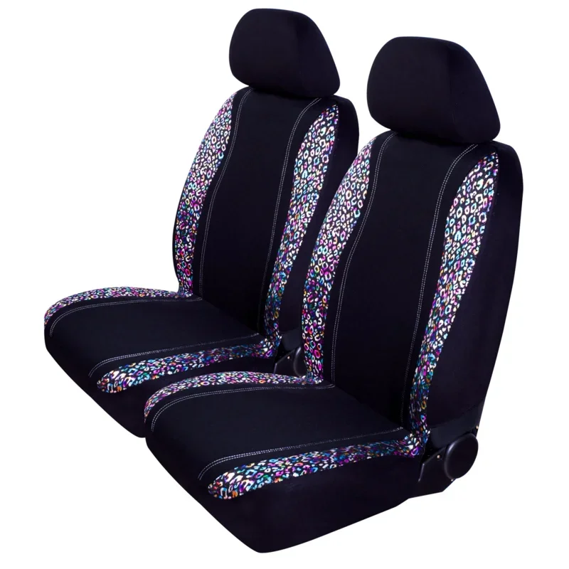 

Auto Drive 5Piece Rainbow Leopard Car Seat Cover Kit Polyester Black - Universal Fit For 2050SC06