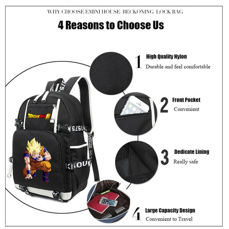 3Pcs/set Anime Dragon Ball Plecak Teenager Student Back To School Backpack Boy Girl Schoolbag Men Goku Bag Travel Mochila Set