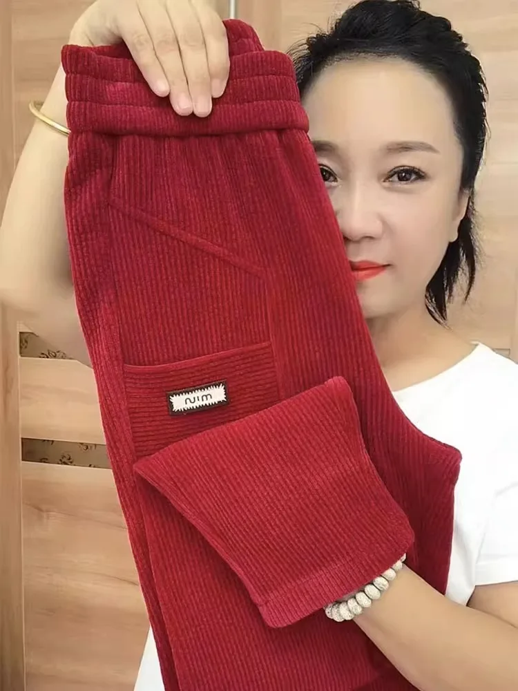 カジュアル原宿スレコーデュロイパンツ女性の Thiened Fce スノーベルベットキャロットパンツハイウエストロングパンツ韓国スレ